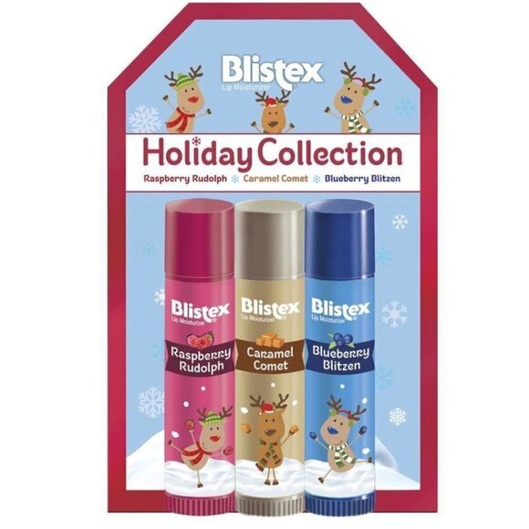 Blistex Reindeer Holiday Lip Balm -3pk/0.45oz Raspberry, Caramel, Blueberry - Picture 1 of 6